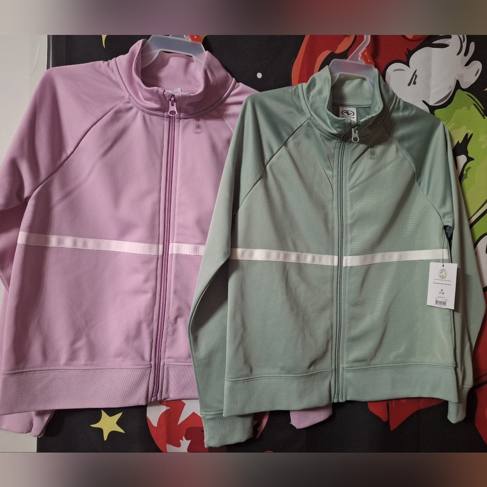 2 Athletic Works Size 7-8 Girls Jackets in Lavender & Mint NWT. Exc Condition.